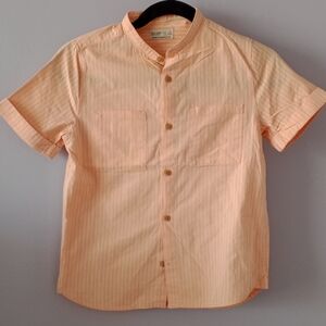 Lightweight Orange Casual Button Down Shirt with Subtle Pattern